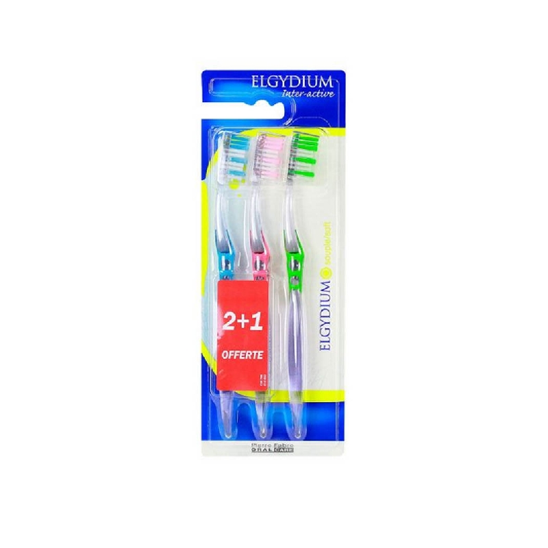 Achetez ELGYDIUM INTER-ACTIVE TRIO Brosse dents souple Boîte de 2+1 offerte