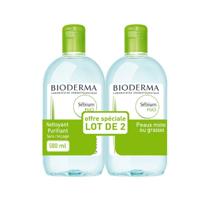 Offre Créaline H2O solution micellaire Bioderma, lot de 2 flacon de 500 ml